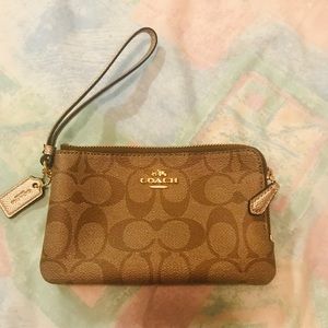 Brown and gold Coach wristlet/ wallet